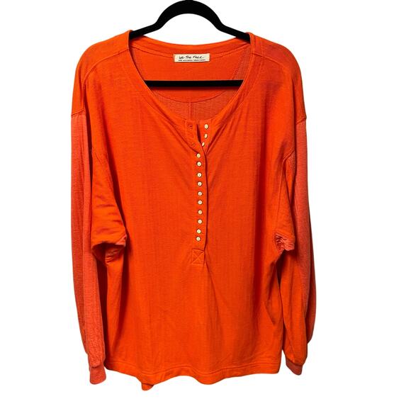 Free People We The Free Back At It Oversized Henley Top Long Sleeve Orange Large - Picture 1 of 8